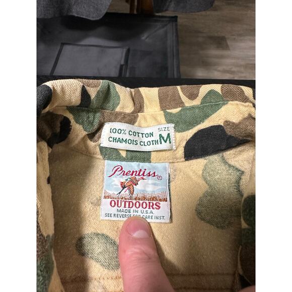 Vintage Prentiss Outdoors Chamois Cotton Shirt Size Medium Camo Outdoors Western - Picture 3 of 12